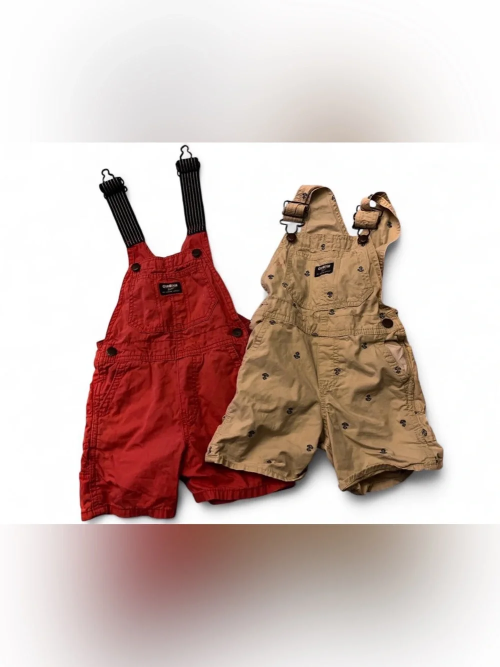 OshKosh B'gosh Red and Tan Kids Short Overalls - 2-Pack